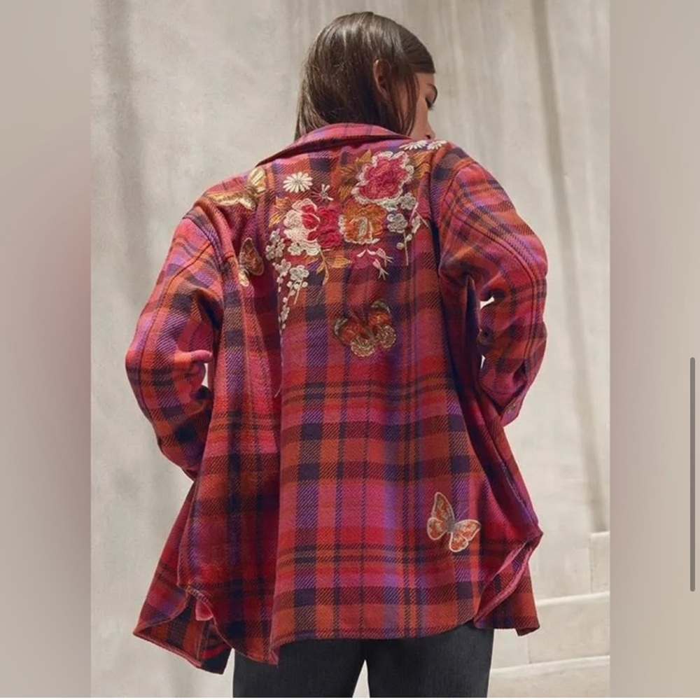 Johnny Was Azalea Embroidered Plaid Boucle Jacket